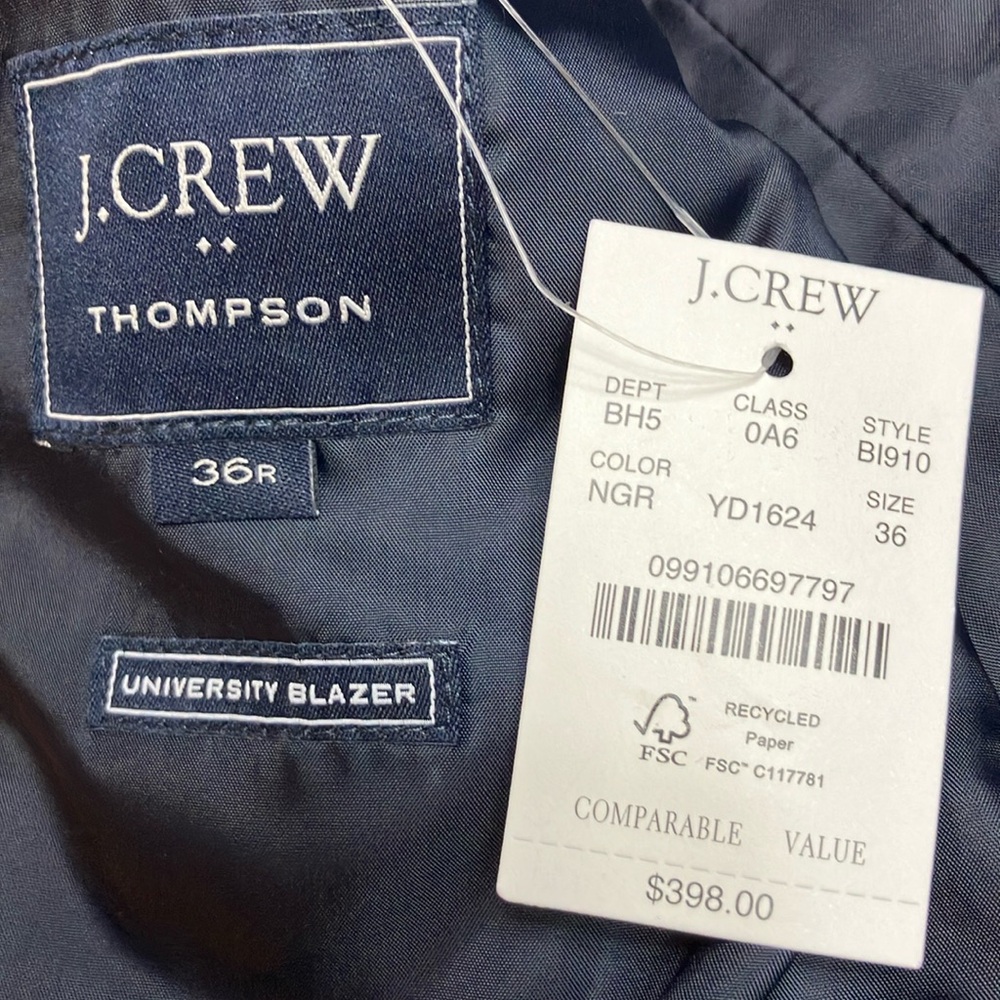 J Crew Thompson University Blazer Wool Blue Green Plaid Men's 36 NWT - Picture 10 of 15